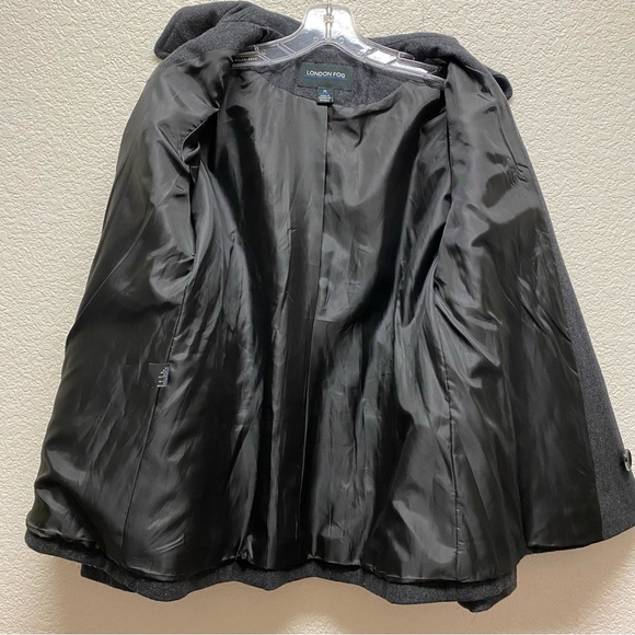 LONDON FOG 3-Button Wool Blend Lined Pea Coat Charcoal Gray Petite Large - Picture 6 of 7